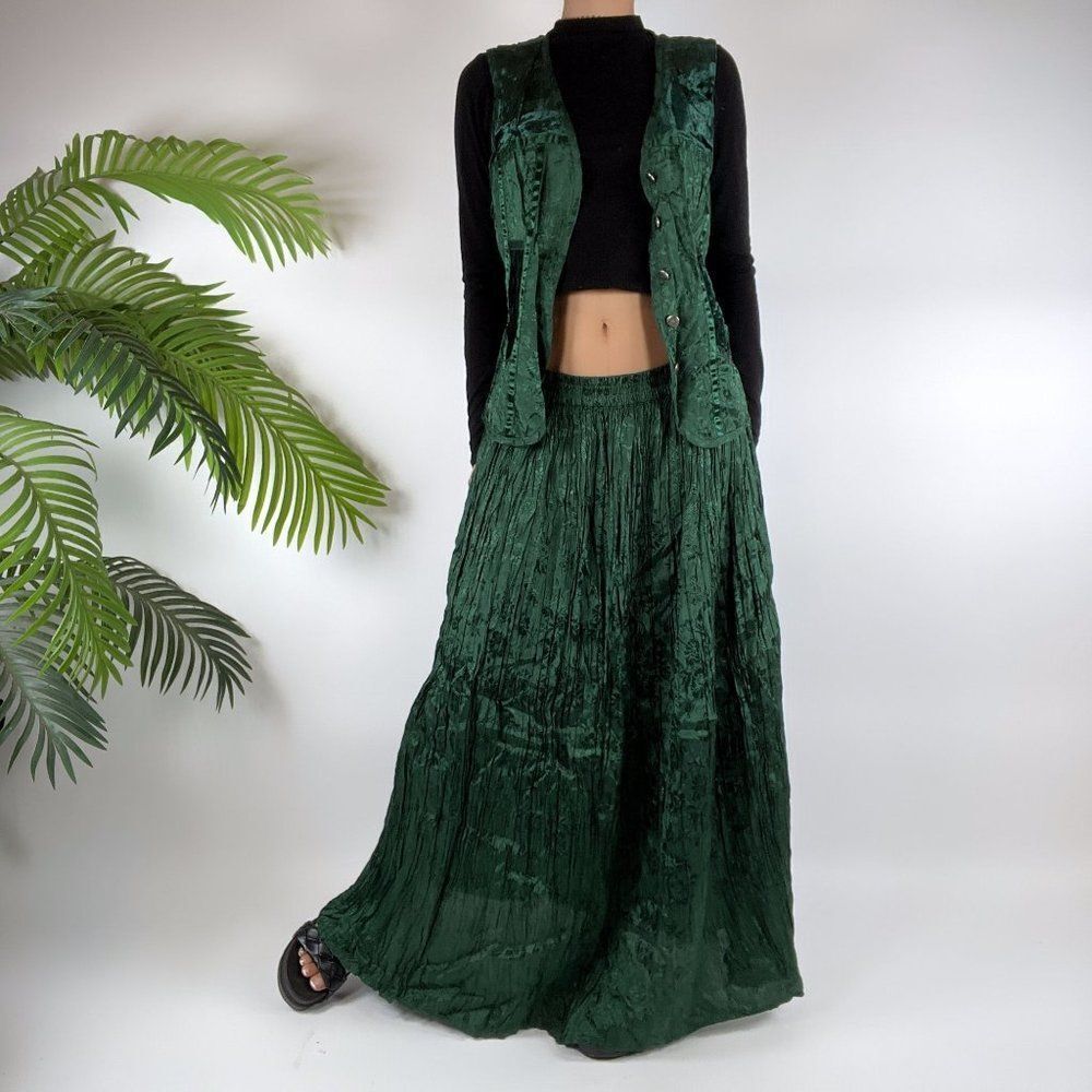 Vintage Y2K Fairycore Grunge Satin Patchwork Witchy Vest & Skirt / Size: M/L